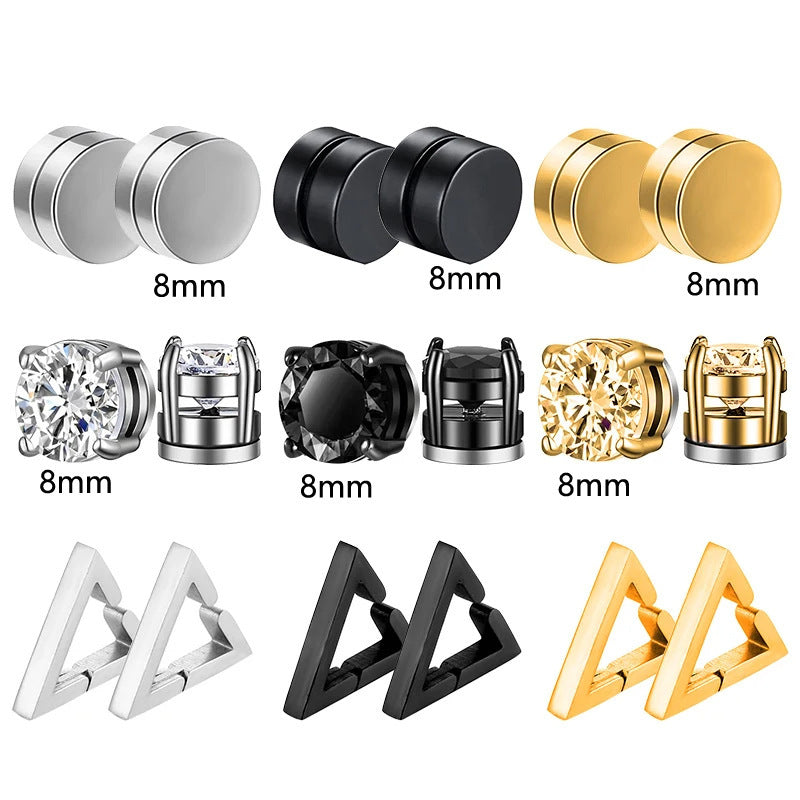 Magnetic Clip-On Stainless Steel Earrings Punk Unisex Cross & Stud Set | Blanqor