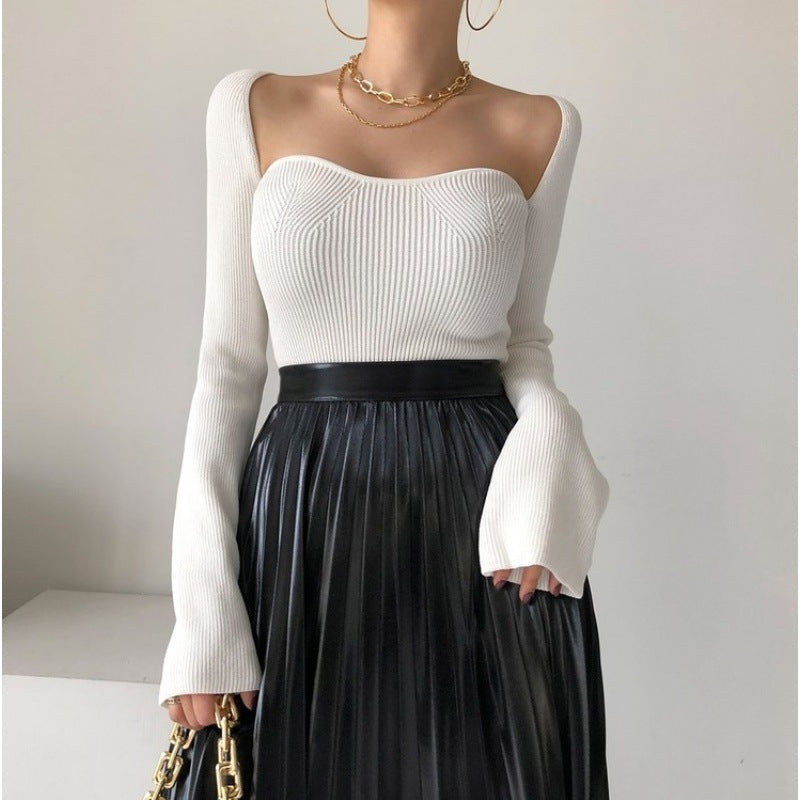 Black Irregular-Flying Sleeve Thin Sweater | Blanqor
