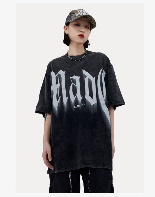 Street Basics Large Letter Print Loose Short Sleeve T-Shirt l Blanqor