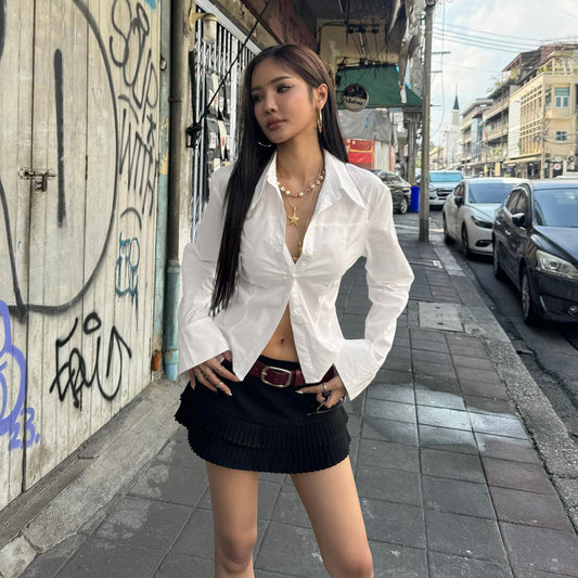 Commuter Professional Waist-controlled Lace-up Shirt Hot Girl Street | Blanqor