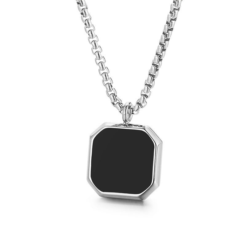 Square Mirror Pendant Necklace with Pearl Chain Men’s Glossy Frame Style | Blanqor