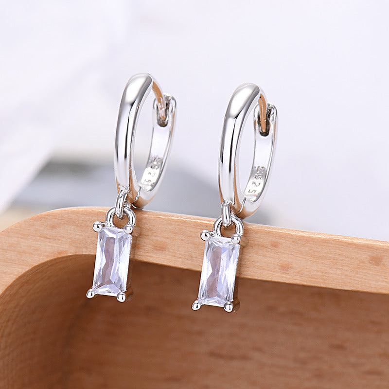 Rectangular Colored Zirconia Drop Earrings Geometric Gold or Silver | Blanqor