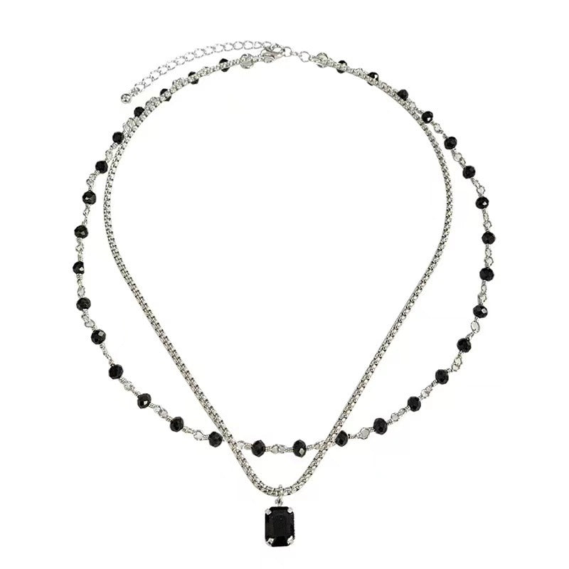 Minimalist Black & Rhinom‑Stone Double‑Layer Necklace | Blanqor