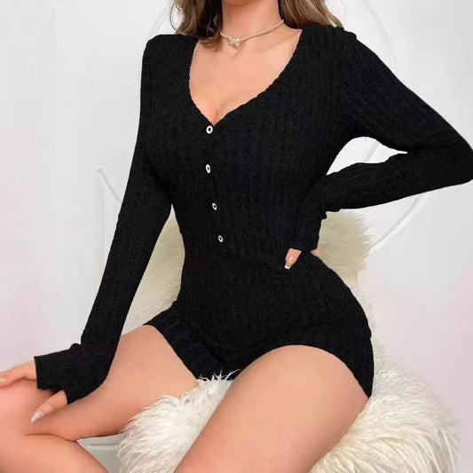 Casual Slim Women Rib Knitted Jumpsuit l Blanqor