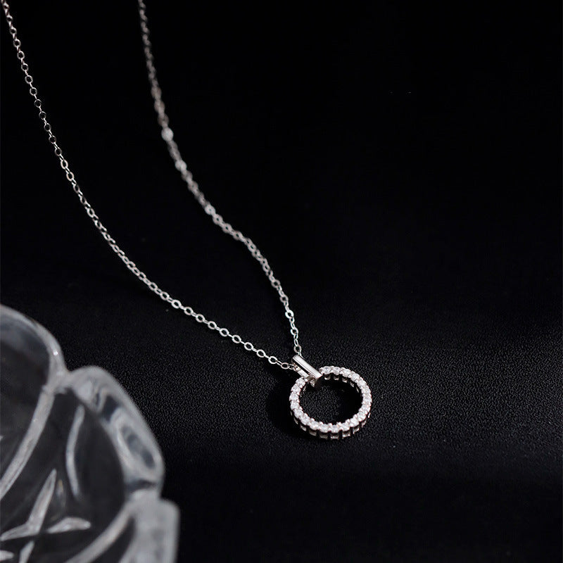 Geometric Ring Pendant Necklace Rose or White Gold Tone Women’s S925 Detail | Blanqor