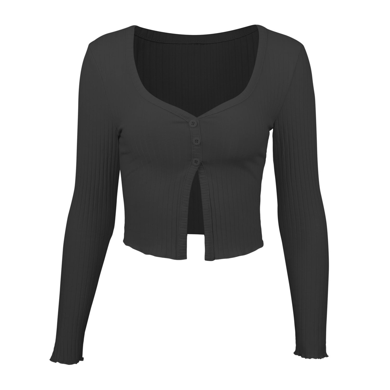 Minimalist Buttoned Long Sleeve Knit Crop Cardigan Top | Blanqor