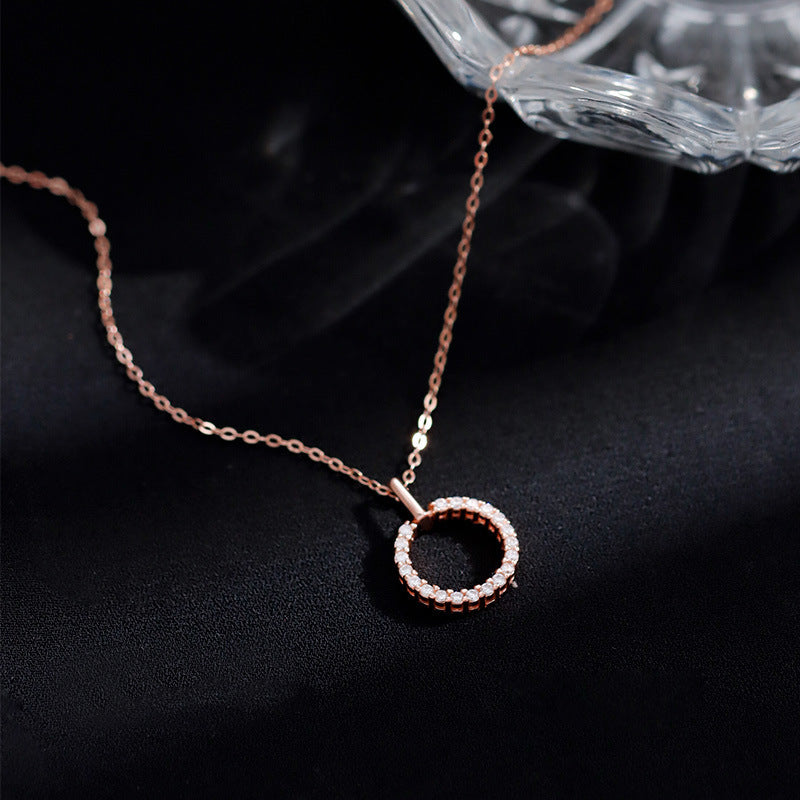 Geometric Ring Pendant Necklace Rose or White Gold Tone Women’s S925 Detail | Blanqor