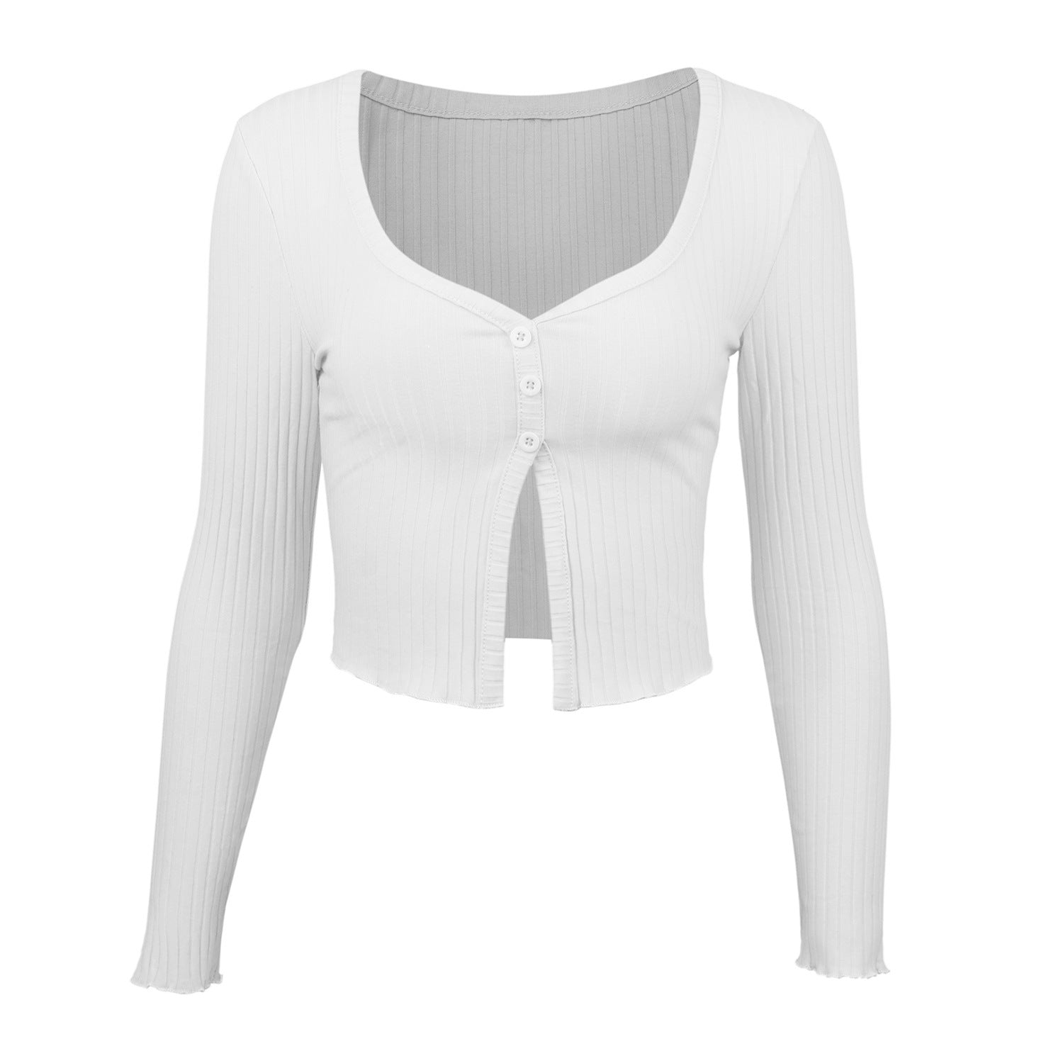 Minimalist Buttoned Long Sleeve Knit Crop Cardigan Top | Blanqor