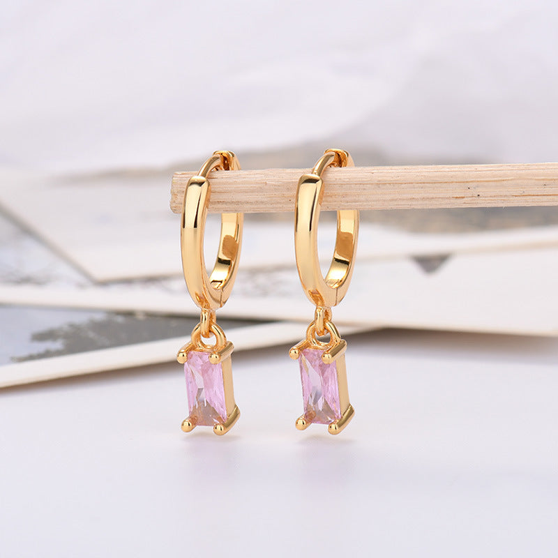 Rectangular Colored Zirconia Drop Earrings Geometric Gold or Silver | Blanqor