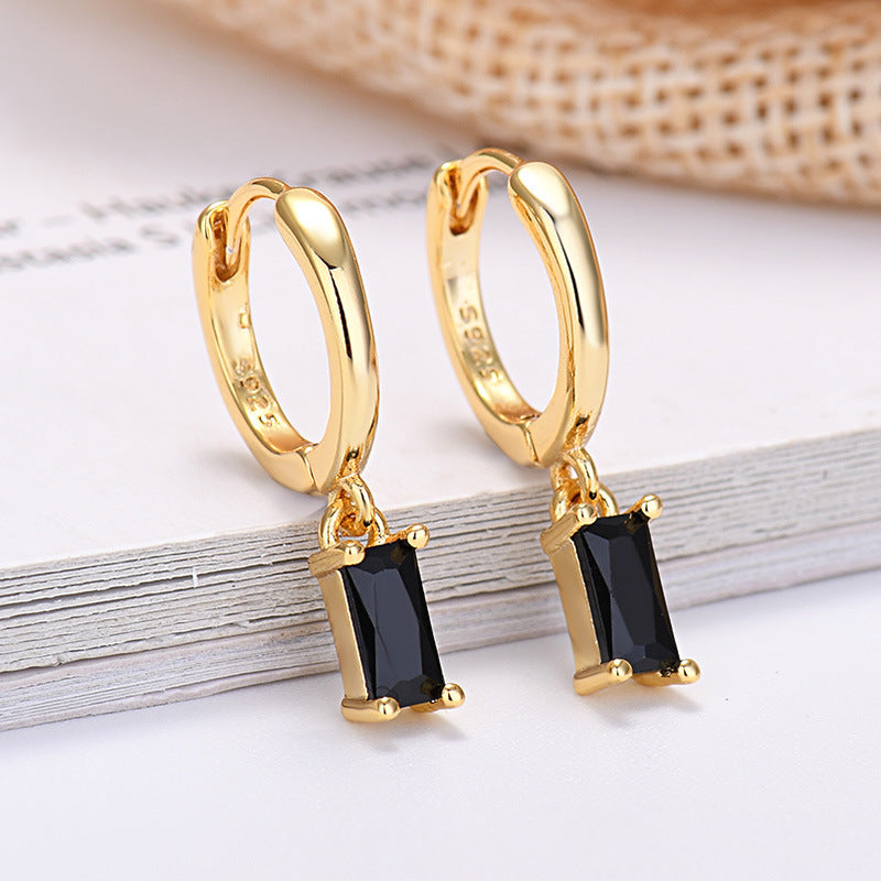 Rectangular Colored Zirconia Drop Earrings Geometric Gold or Silver | Blanqor