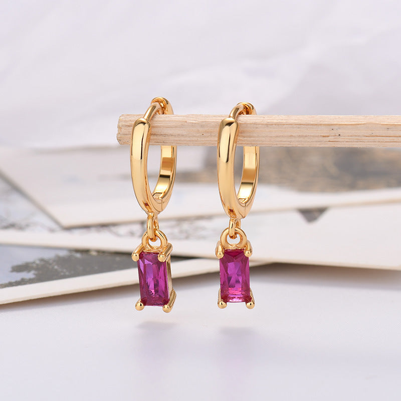Rectangular Colored Zirconia Drop Earrings Geometric Gold or Silver | Blanqor