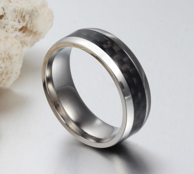 Black Carbon Fiber Inlay Stainless Steel Ring 8mm Unisex Band | Blanqor