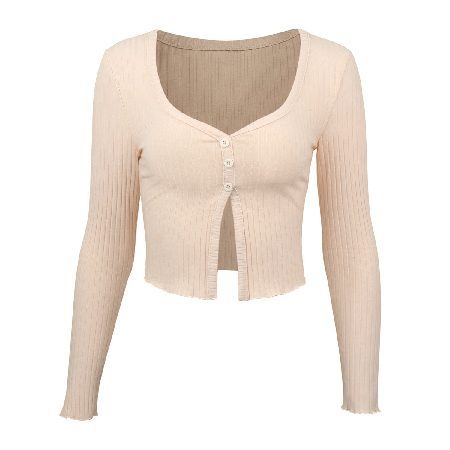 Minimalist Buttoned Long Sleeve Knit Crop Cardigan Top | Blanqor