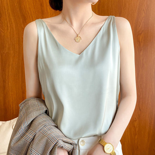 Sleeveless Silk Satin Ladies Camisole Bottoming Shirt l Blanqor