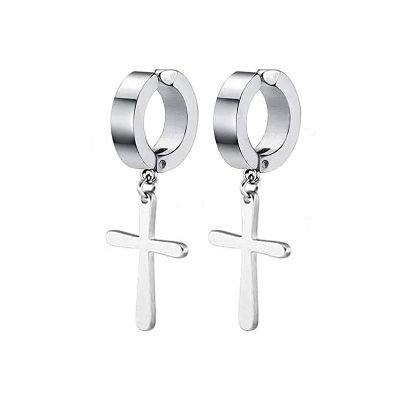 Magnetic Clip-On Stainless Steel Earrings Punk Unisex Cross & Stud Set | Blanqor