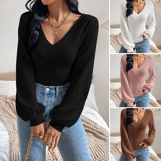 Puff Sleeve Shirt Slim-fit Elegant Twist Knitted Long-sleeved Top | Blanqor