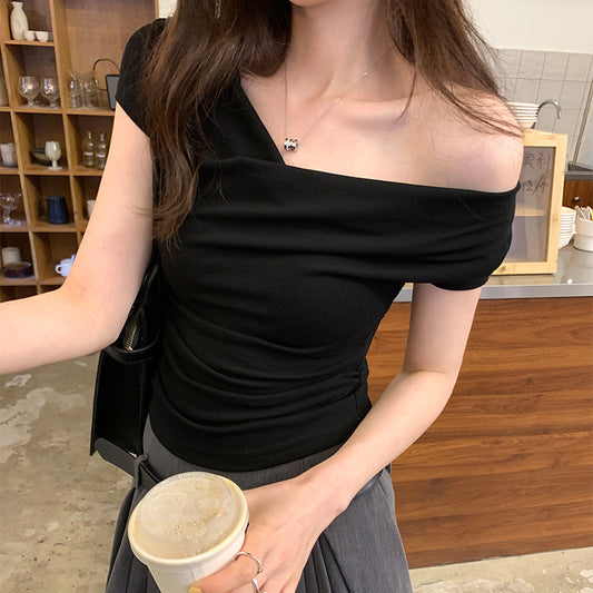 Off-shoulder Slim T-shirt Women Short Sleeve | Blanqor