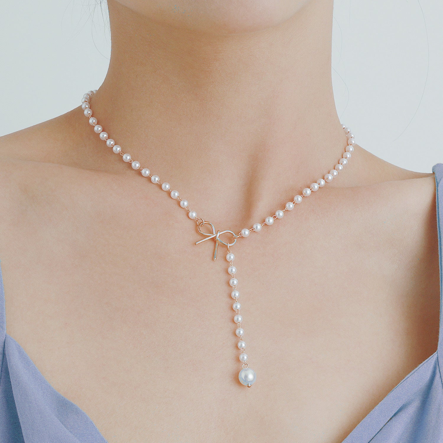 Gold Bow & Pearl Tassel Pendant Necklace Women’s Simple Charm | Blanqor