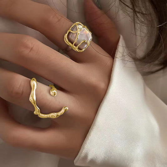 Fashion Irregular With Personality Moon Pearl Ring Suit | Blanqor