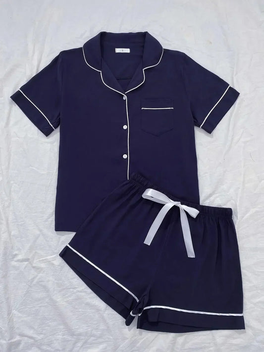 Women's Summer Pajama Set – Short Sleeve Viscose Loungewear with Button-Down Top & Shorts | Blanqor