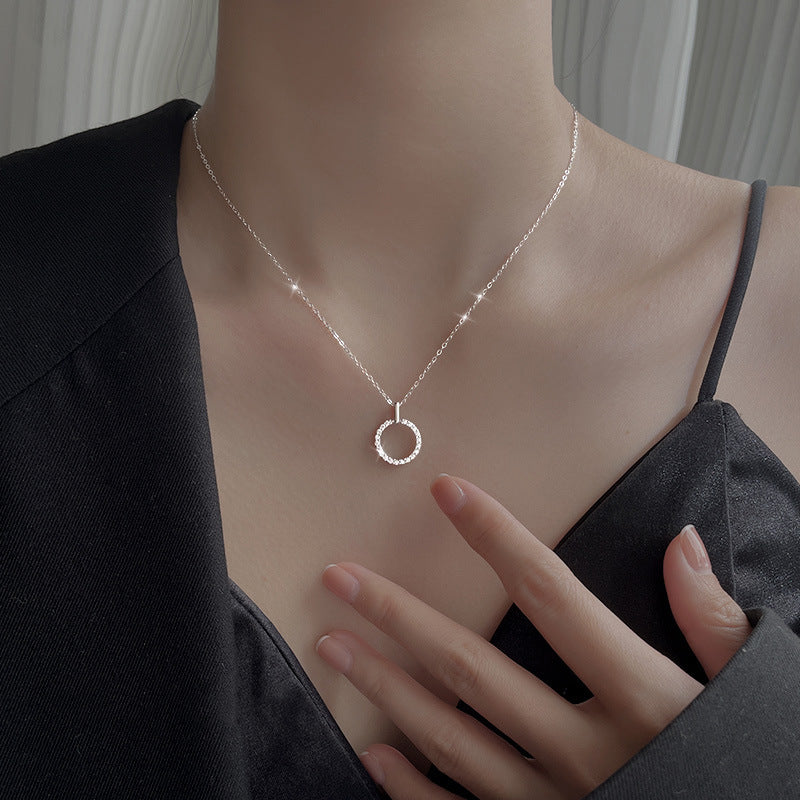Geometric Ring Pendant Necklace Rose or White Gold Tone Women’s S925 Detail | Blanqor