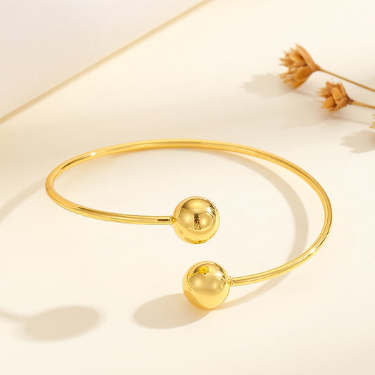 1pcs Copper Plated 18k Gold Double Headed Bead Opening Bracelet, With A Simple Temperament For Women, Suitable For Gatherings, Gifts, And Daily Wear l Blanqor