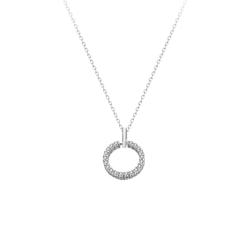 Geometric Ring Pendant Necklace Rose or White Gold Tone Women’s S925 Detail | Blanqor