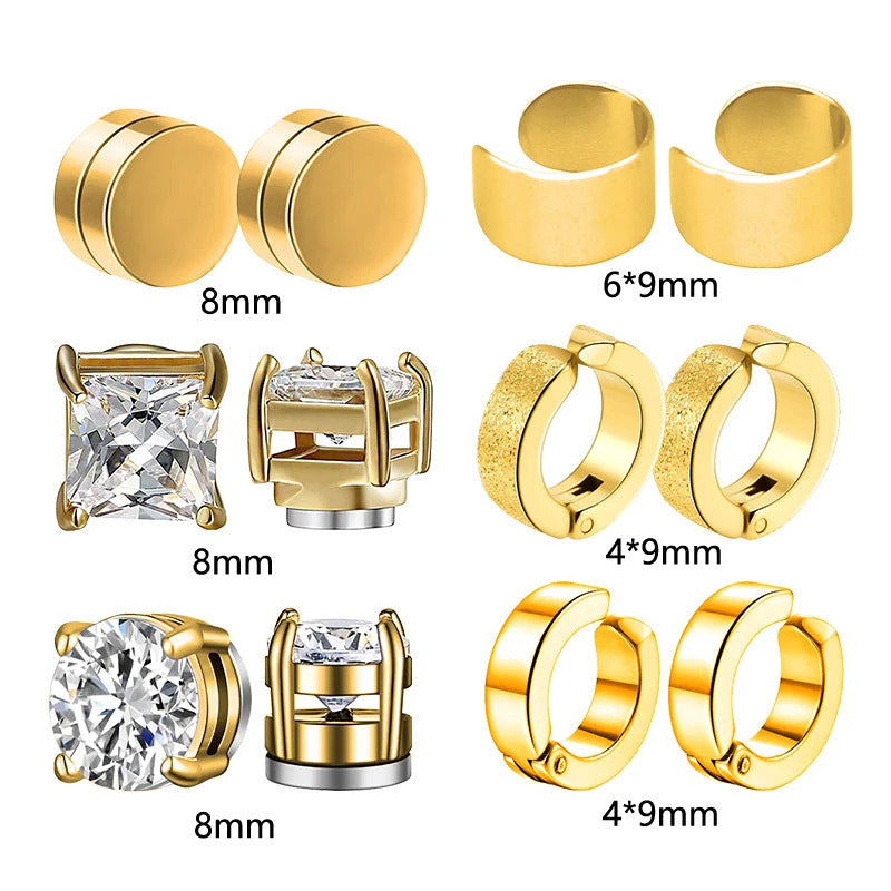 Magnetic Clip-On Stainless Steel Earrings Punk Unisex Cross & Stud Set | Blanqor