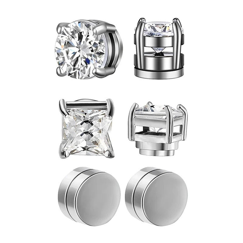 Magnetic Clip-On Stainless Steel Earrings Punk Unisex Cross & Stud Set | Blanqor