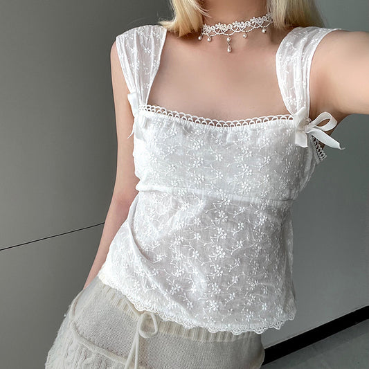 Sweet And Gentle Jacquard Inner Wear Blouse Female Bow Bandage | Blanqor