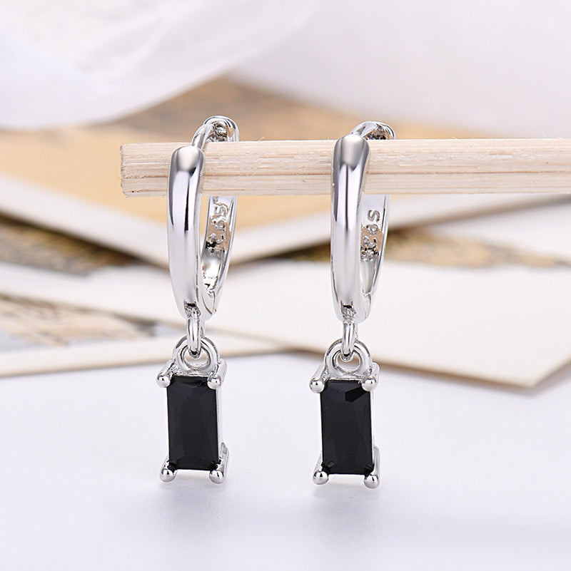 Rectangular Colored Zirconia Drop Earrings Geometric Gold or Silver | Blanqor