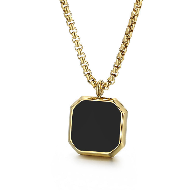 Square Mirror Pendant Necklace with Pearl Chain Men’s Glossy Frame Style | Blanqor