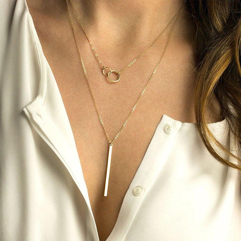 Double-Layer Geometric Pendant Necklace Stainless Steel in Gold, Rose, or Steel | Blanqor