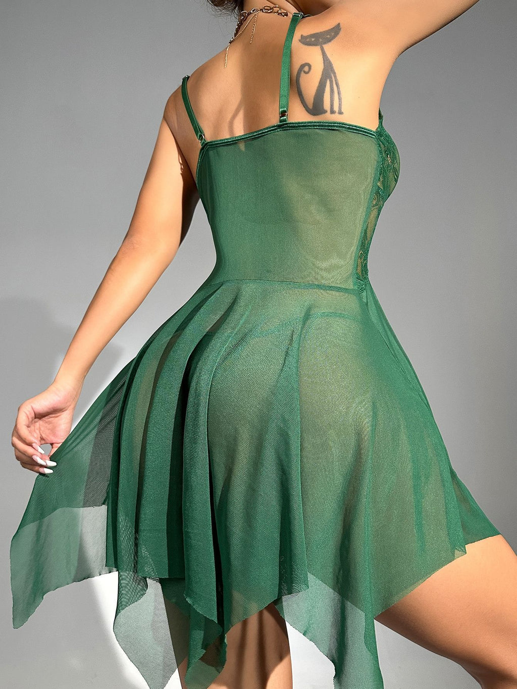 Sheer Lace Mesh Slip Nightdress | Blanqor