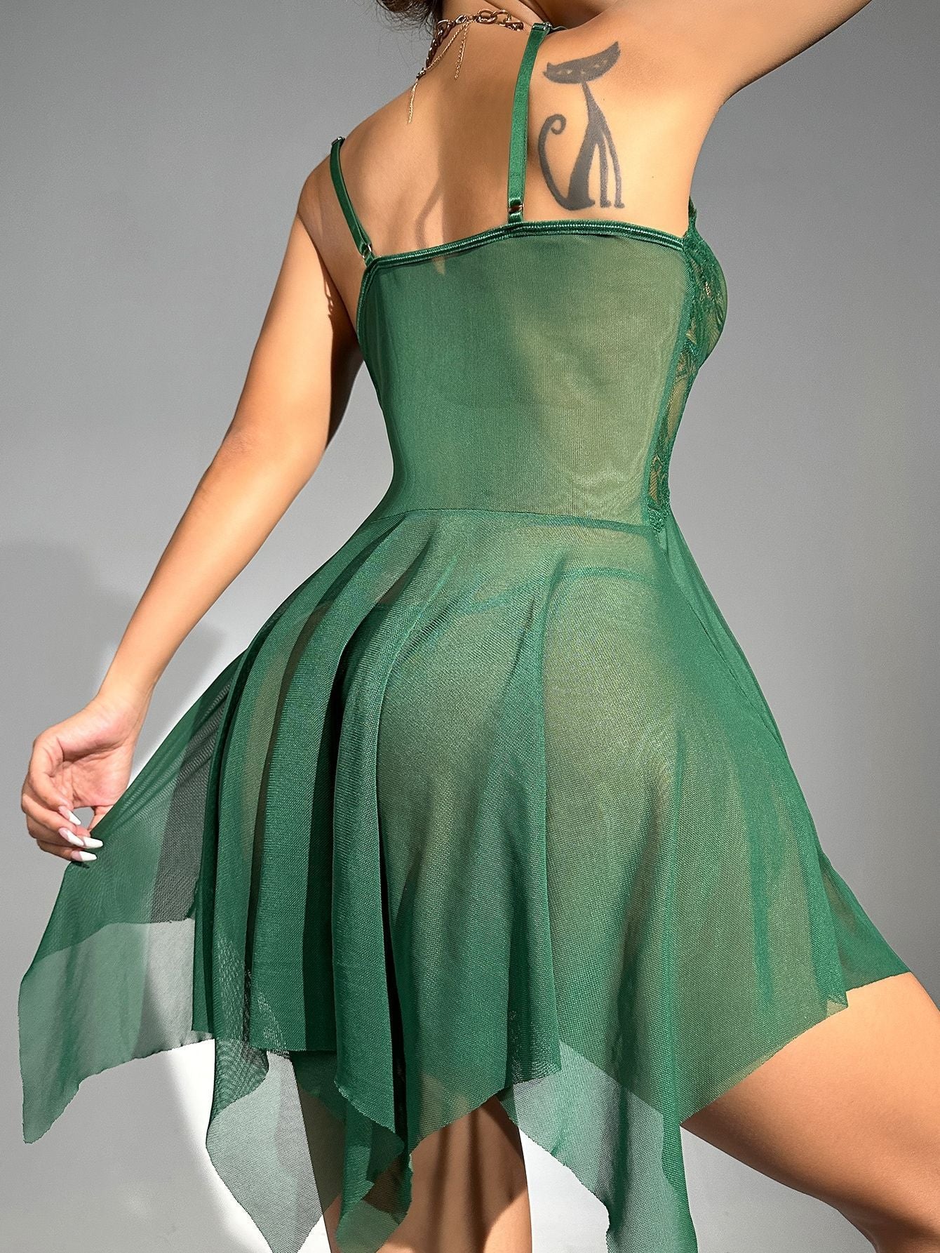 Sheer Lace Mesh Slip Nightdress | Blanqor