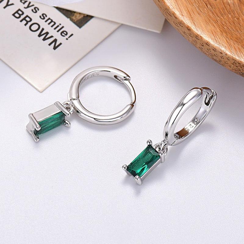Rectangular Colored Zirconia Drop Earrings Geometric Gold or Silver | Blanqor
