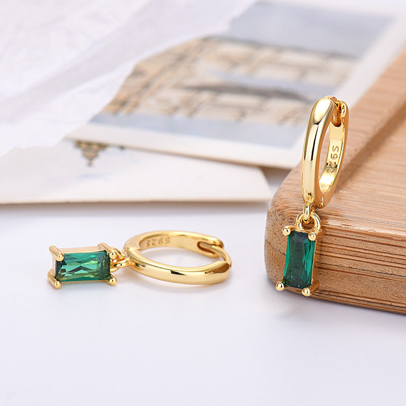 Rectangular Colored Zirconia Drop Earrings Geometric Gold or Silver | Blanqor