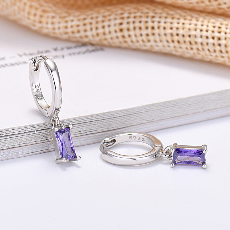 Rectangular Colored Zirconia Drop Earrings Geometric Gold or Silver | Blanqor