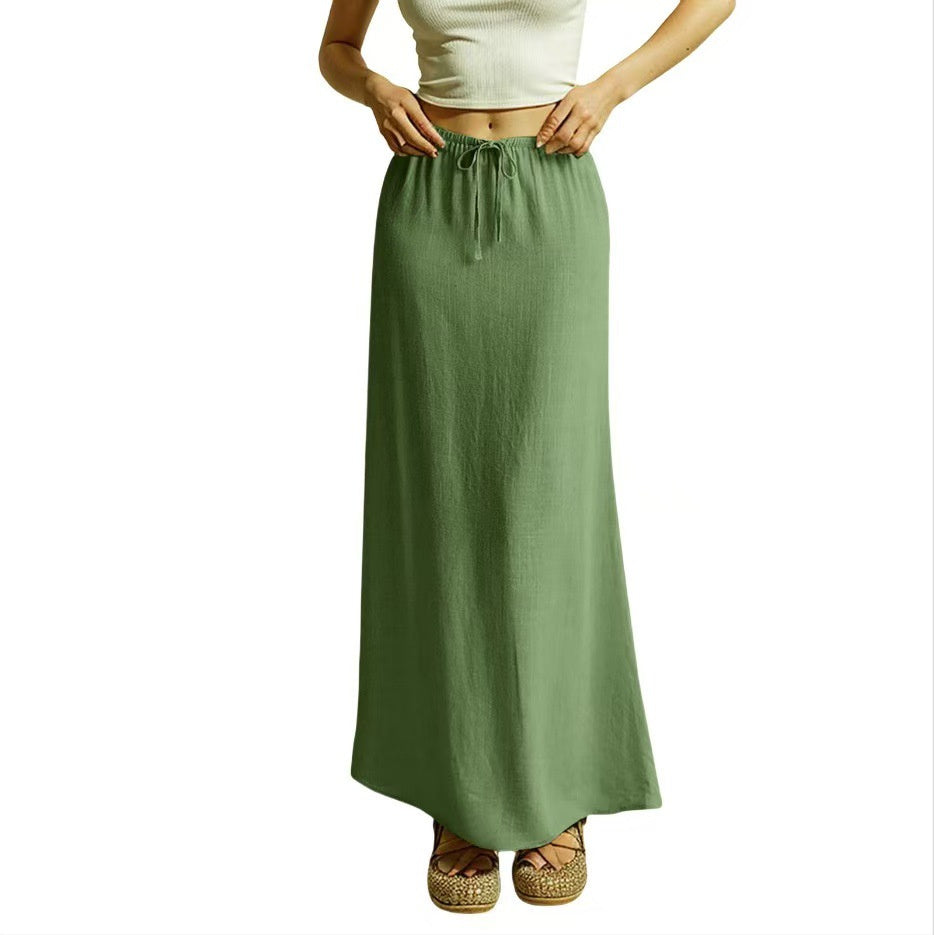 Cotton A-Line Elastic Waist Maxi Skirt with Drawstring | Blanqor