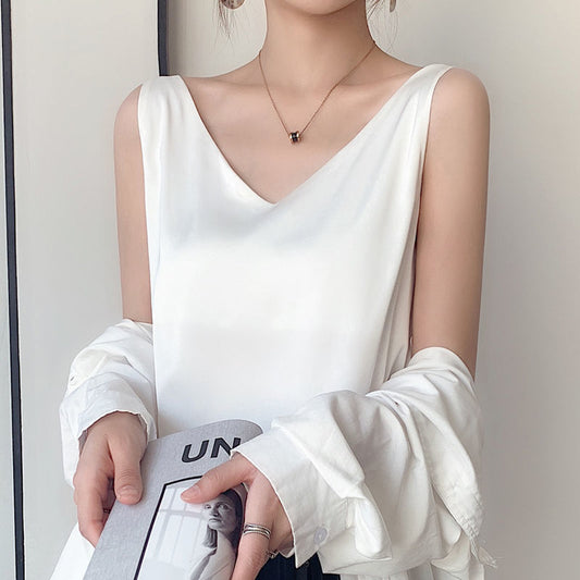 Sleeveless Silk Satin Ladies Camisole Bottoming Shirt l Blanqor