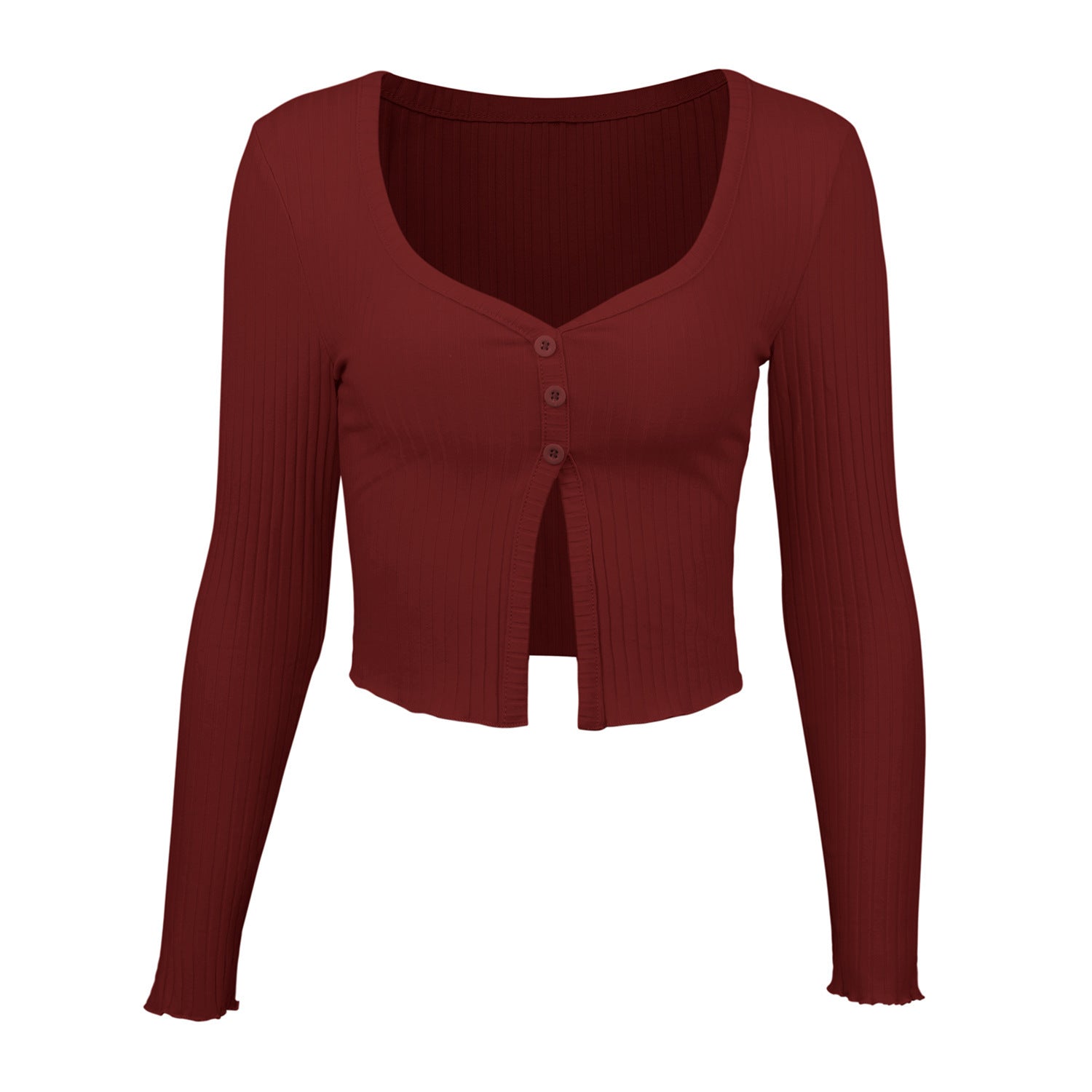Minimalist Buttoned Long Sleeve Knit Crop Cardigan Top | Blanqor