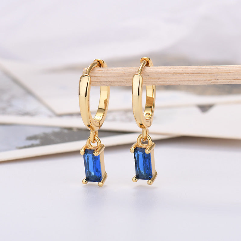 Rectangular Colored Zirconia Drop Earrings Geometric Gold or Silver | Blanqor