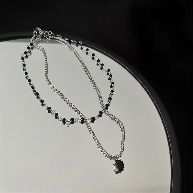 Minimalist Black & Rhinom‑Stone Double‑Layer Necklace | Blanqor