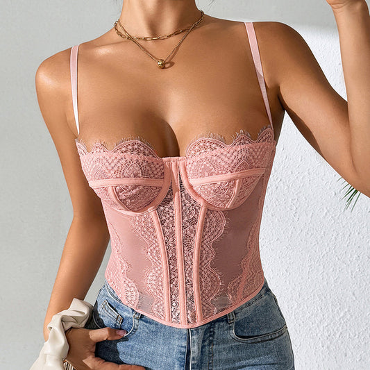 Corset Eyelash Lace See-through Pure Desire Sling Tunic | Blanqor
