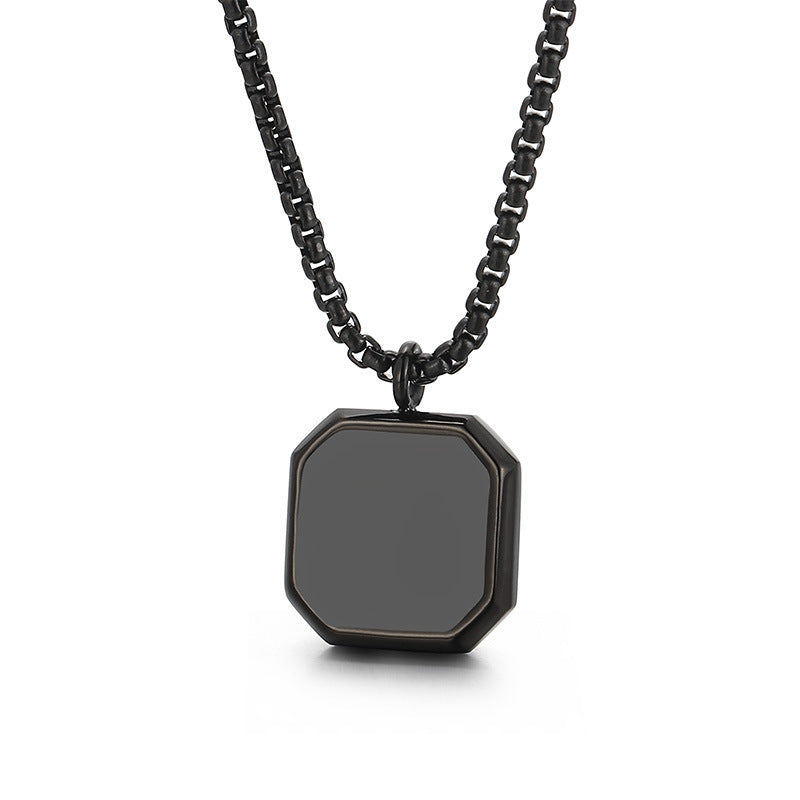 Square Mirror Pendant Necklace with Pearl Chain Men’s Glossy Frame Style | Blanqor