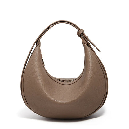 Women's Small Half-Moon Shoulder Bag – Soft PU Leather, Logo Detail | FOXER