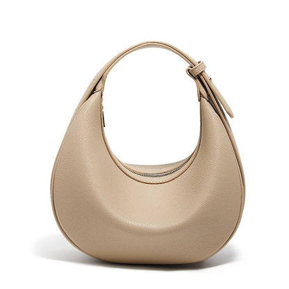 Women's Small Half-Moon Shoulder Bag – Soft PU Leather, Logo Detail | FOXER