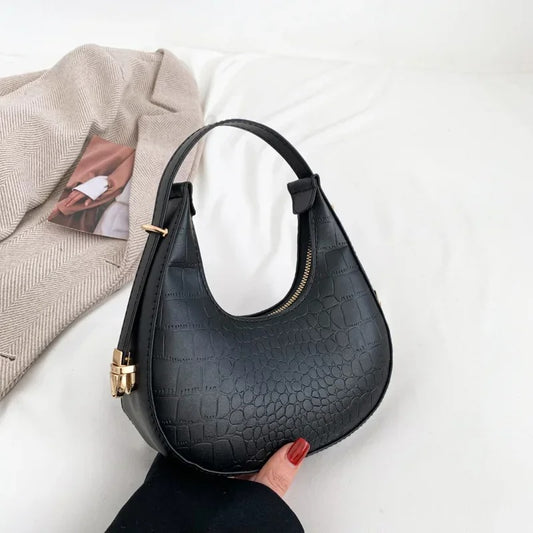 Women's Small PU Leather Shoulder Bag – Half-Moon Shape, Underarm Style | Dawndesslo
