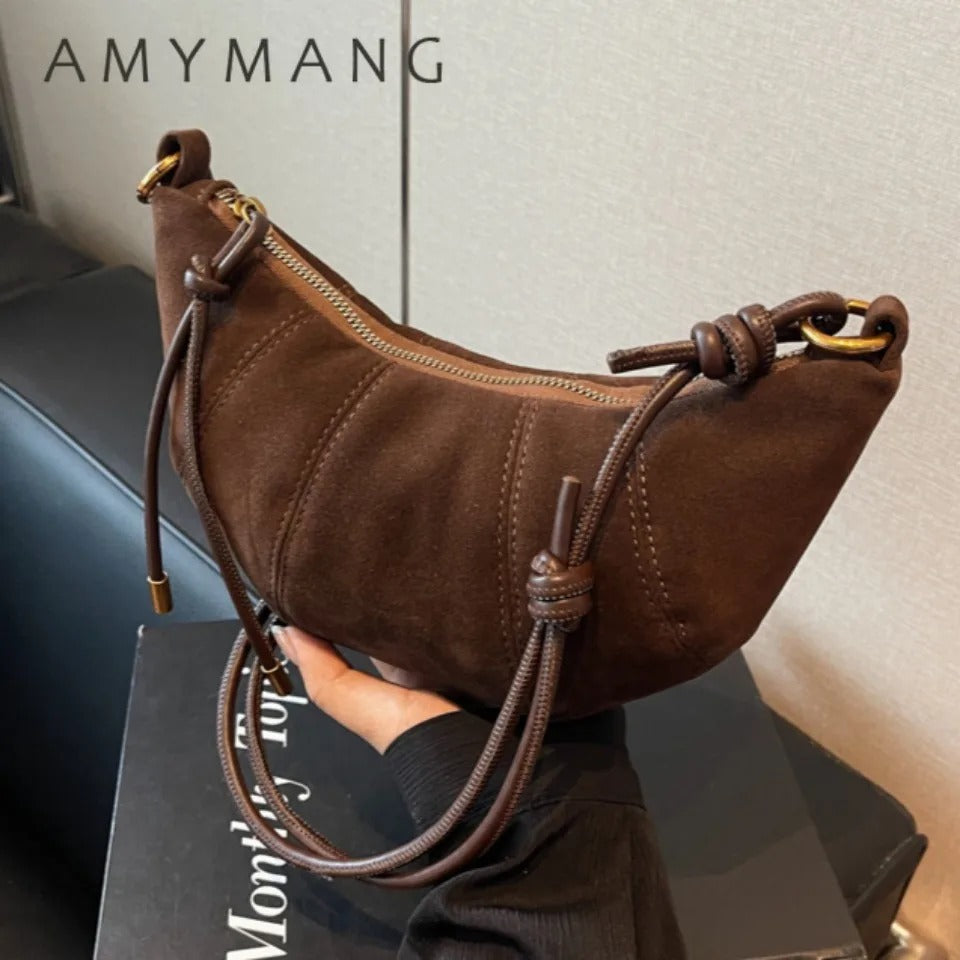 Women's Retro Velvet Shoulder Bag – Soft PU, Zipper Closure, Solid Color | AMYMANG