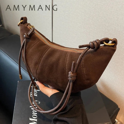 Women's Retro Velvet Shoulder Bag – Soft PU, Zipper Closure, Solid Color | AMYMANG